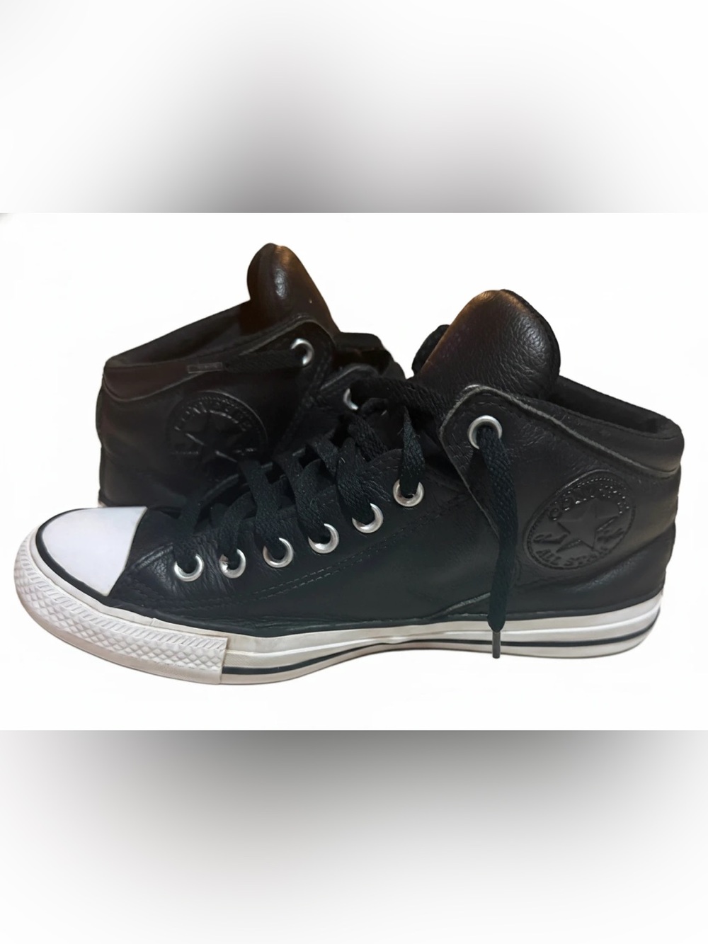 Converse All Star High Street Sneakers in Black Leather, Mens 8/ Women’s 10